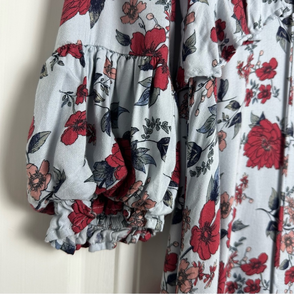 American Eagle Boho Chic blue statement sleeve floral sundress size small - Picture 3 of 9